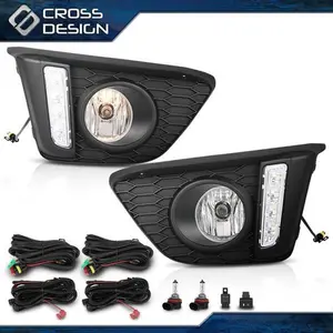 CROSSDESIGN Fit For 2014-17 Honda Fit Jazz Halogen Front Bumper Driving Fog Lights W/Wiring