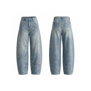 TCH trendy brand vintage jacquard hot stamping diamond bending knife wide leg jeans for children's 2026 spring/summer new collection  mothersdaygift