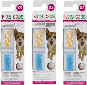 Kitty Caps Nail Caps for Cats | Safe, Stylish & Humane Alternative to Declawing | Stops Snags and Scratches, X-Small (Under 5 lbs), White with Orange & Clear with Blue Glitter, 40 Count (Pack of 3)