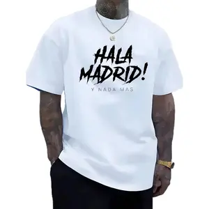 Men'S "Hala Madrid!" Graphic T-Shirt - Soft, Comfortable Polyester Crew Neck, Casual Short Sleeve Tee for Summer & Spring, Lightweight & Breathable Design, Perfect for Sports or Casual Attire, Sports Casual Wear |   Bold Letter Print |   Comfortable Fit