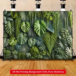 2D Flat Printing Backdrop Banner 1pc, Monstera Leaves Green Background Background Cloth, Multi-Size Polyester Wall Decor Suitable for LivingRoom, Bedroom, Office, Outdoor Parties, Party Backdrop and Holiday Gifts, No Electricity Required