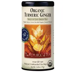 The Republic of Tea-Organic Turmeric Ginger Green Tea, 50 Tea Bags, Naturally Caffeinated