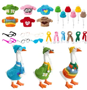 24Pcs 7 Inch Desk Goose Knitted Sweater and Hat Costume Outfit Set for Mini Goose Statue Party Supplies