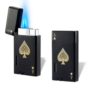 2 Pack Double Jet Flame Butane Torch Lighter, Classic Pocket Ace Candle Lighter, Adjustable and Refillable Windproof Lighter, Sold without Gas