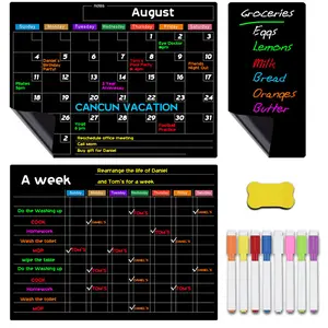 A3 erasable monthly and weekly schedule soft blackboard magnetic dry erase calendar black refrigerator sticker message board set Monthly Planner Magnet
