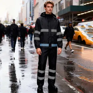 Men's Raincoat Set, Waterproof Hooded Jacket and Pants, Reusable Outdoor Workwear, Durable Thick Fabric, Multiple Colors Available