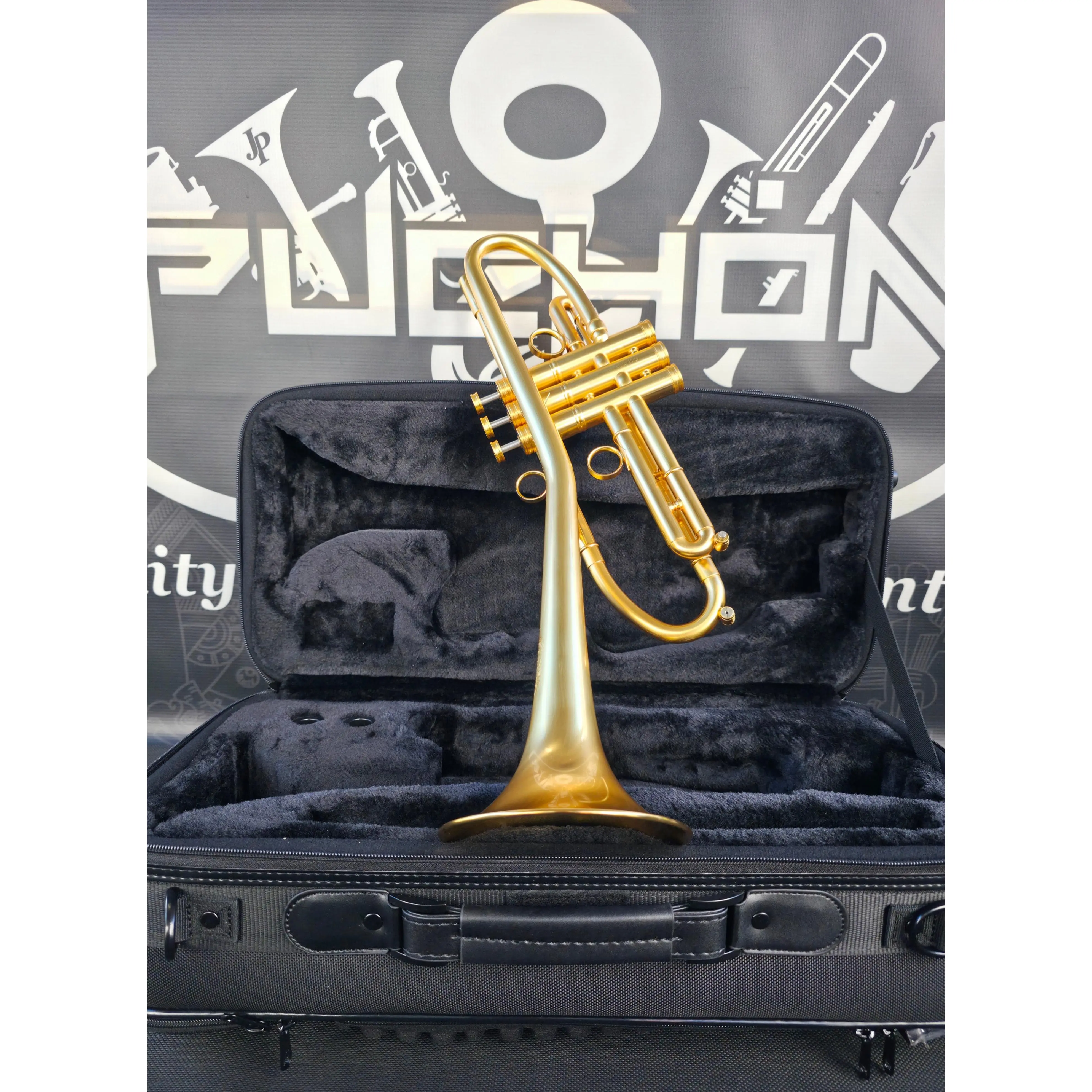 Solario Balam Satin Gold Bb Trumpet - Diagonal Bent 5.25" Big Bell