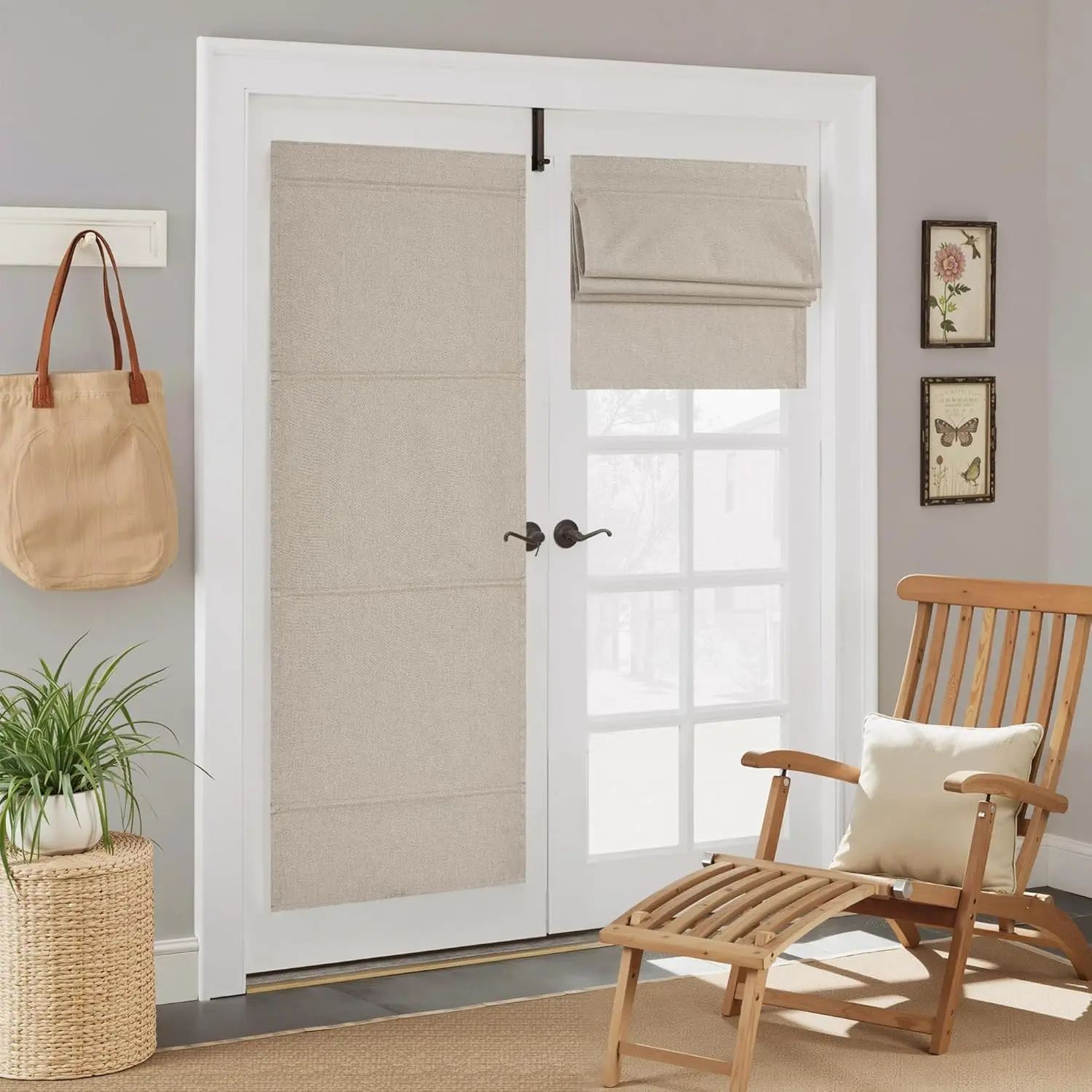 Faux Linen Blackout French Door Curtain, Adhesive Top Magnetic Cordless Lift, No-Drill Roman Shade, Privacy & Thermal for Living Room, W x L in, 1 PC, Magnetic Top, Roman Shades