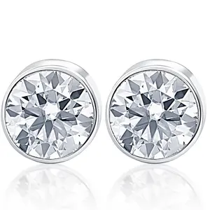 2.00Ct Round Brilliant Cut Natural Quality SI1-SI2 Diamond Stud Earrings in 14K Gold Round Bezel Setting