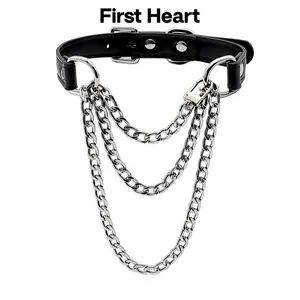 [Black Hickey] Fashion black thick chain, movable traction chain, daily wear. Leather necklace collar, a variety of ways to wear, streetwear style jewelry trend fashion accessories