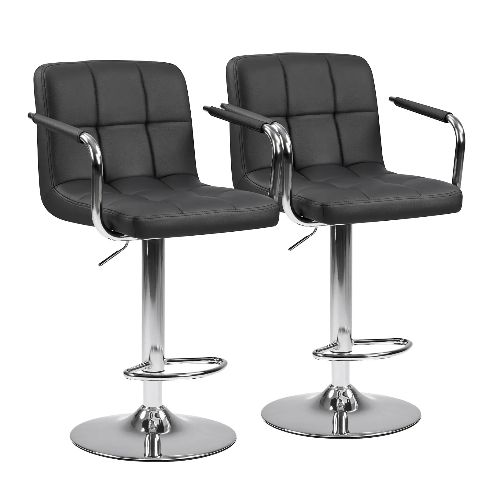 Sweetcrispy 2-Piece Modern 360-Degree Rotating High-Back Barstools Set - Anti-Stain Artificial Leather, Adjustable Height, With Handles, Swivel Seat for Kitchen Island, 360-Degree Rotating Barstools, Anti Stain Barstools