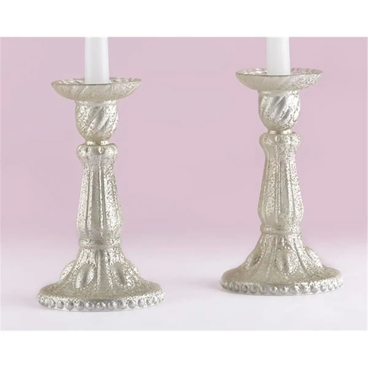 212 MAIN Frosted Mercury Glass Candlesticks - 2-Piece Classic Baroque Tapered Set with Frosted Finish, for Table Home Decor