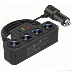 120W Car 4-Socket Adapter with PD Fast Charge,QC3.0 & PD 3 Charging Ports, Super FastCharger Adapter for 12V/24V VehiclesAA.RogueSociety20