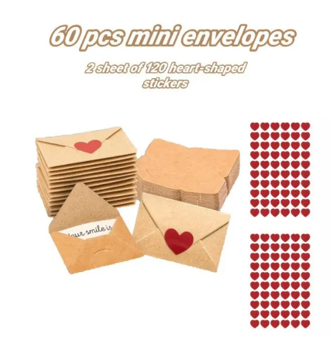 Mini Love Note Cards 30/60Pcs, Tiny Envelopes With Heart Stickers, Romantic Stationery, Perfect For Valentine's Day Wedding, Sweet Romantic Gift For Couples