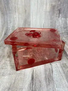 Jewelry Trinket Box Large Clear with Clear And Red Gems