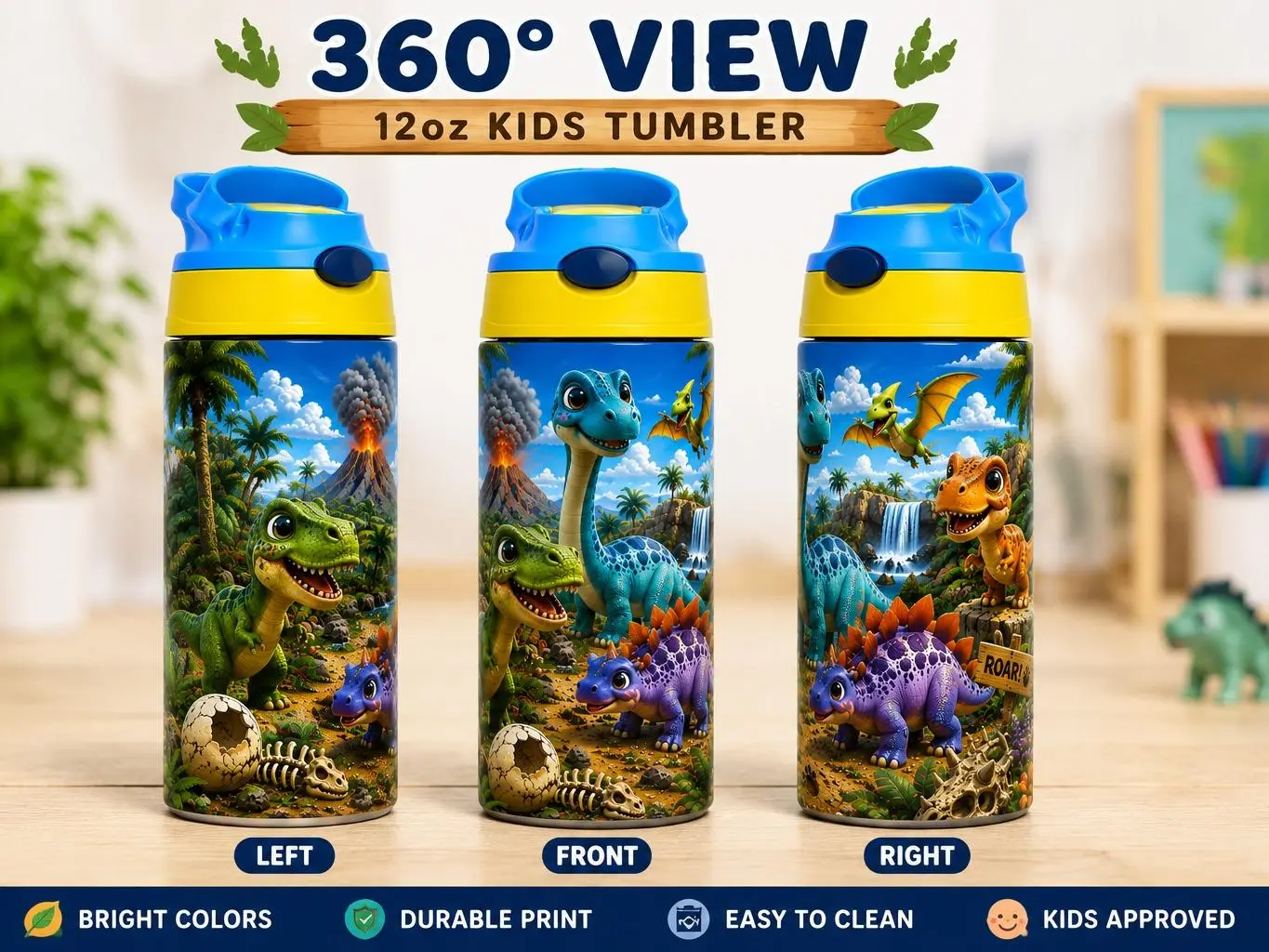 12oz Kids Dinosaur Tumbler | 3D Adventure Stainless Steel Water Bottle | BPA-Free Leakproof Kids Cup with Straw Lid life