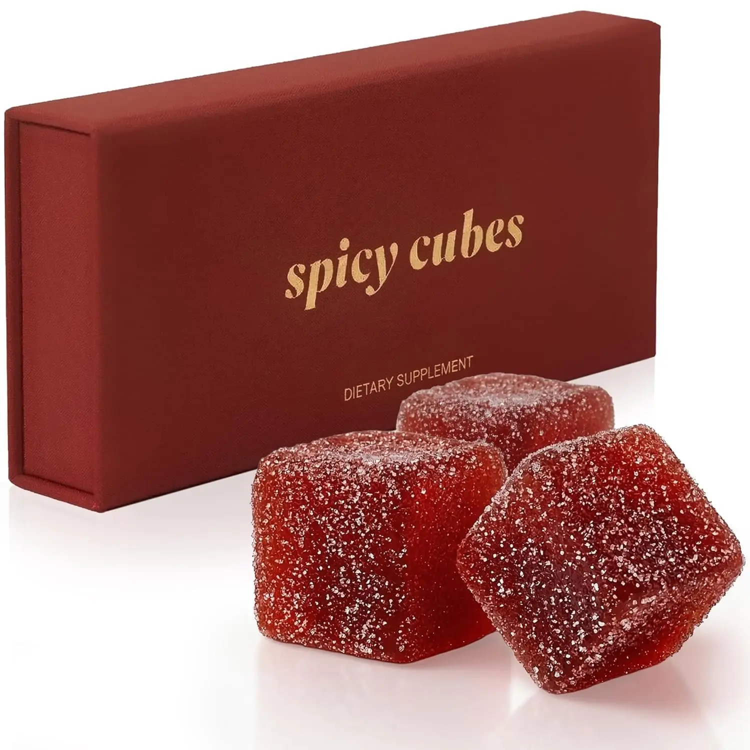 Spicy Cubes Hot Peach Gummies - Sweet & Spicy Chili Sugar Coating - Maca Root & Muira Puama for Energy, Mood & Vitality - Fun Treat for Couples & Social Moments - 1 Pack (8 pieces) Vitamin