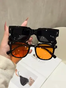 2 Pairs Fashion Multicolor PC Thick Frame Sunglasses, American Street Style, Uv400, Perfect for Music Festivals, Street Photography, Vacations, Daily Commute