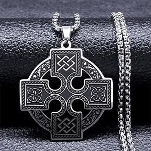 Titanium steel Nordic Viking cross Celtic necklace, Irish Druid amulet pendant necklace men