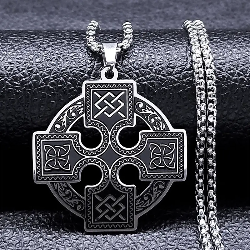 Titanium steel Nordic Viking cross Celtic necklace, Irish Druid amulet pendant necklace men