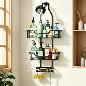 Shower Caddy Hanging 3 Tier Rustproof Organizer with Baskets Soap Basket Hooks forRazor Sponge No Drilling Bathroom Over Showerhead Black Removable Design Large Capacity Premium Material Easy Installation,Mother's Day Gift