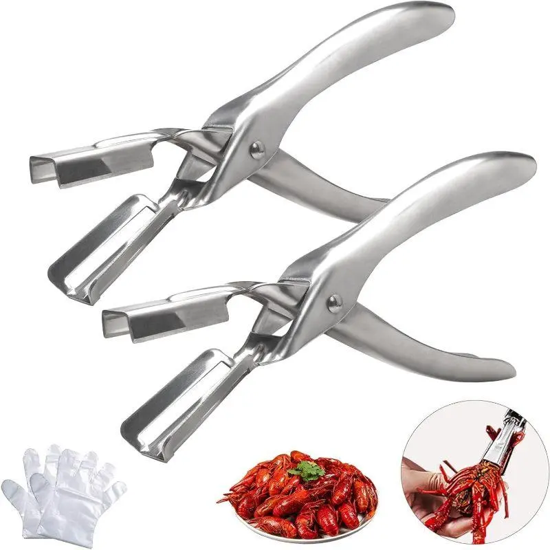 2pcs Crayfish Peeler Utensils Kit with 100pcs Disposable Gloves - Seafood Shelling Tool for Crawfish, Crab Tail Removal, Seafood Boils, BBQs
