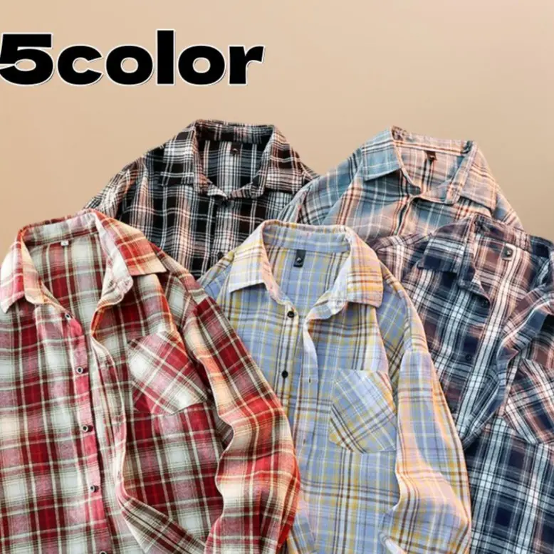 2026 Black and White Plaid Shirt Men's Fashion Casual Skin-Friendly Versatile Trendy Style 5color Options