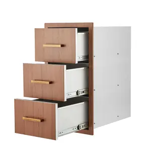 utdoor Kitchen Triple Drawers – 16"W x 28.5"H x 20.5"D, Flush Mount BBQ Drawers with Stainless Steel Handle for Patio Grill Station