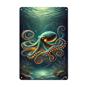 1pc Glowing Octopus Dance Metal Tin Sign - Rustic Iron Wall Art for Home, Office, Cafe, Bar, and Garage Decor - Easy to Hang, Versatile for Holiday and Seasonal Decorations