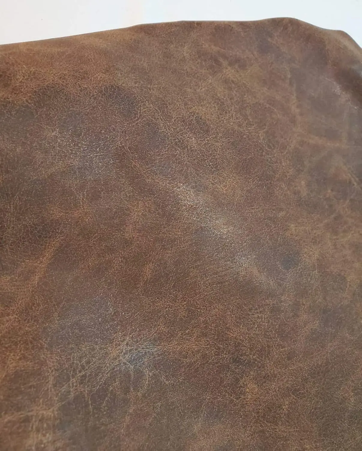 NAT Leathers™ | Brown Distressed 2 Tone Oily Faux Vegan Leather Sheet (Peta Approved Vegan) | 5 Yard 180 x 54 inch Cut by Yard | Pleather 0.9 mm Smooth Upholstery | Brown Crazy Horse Distress