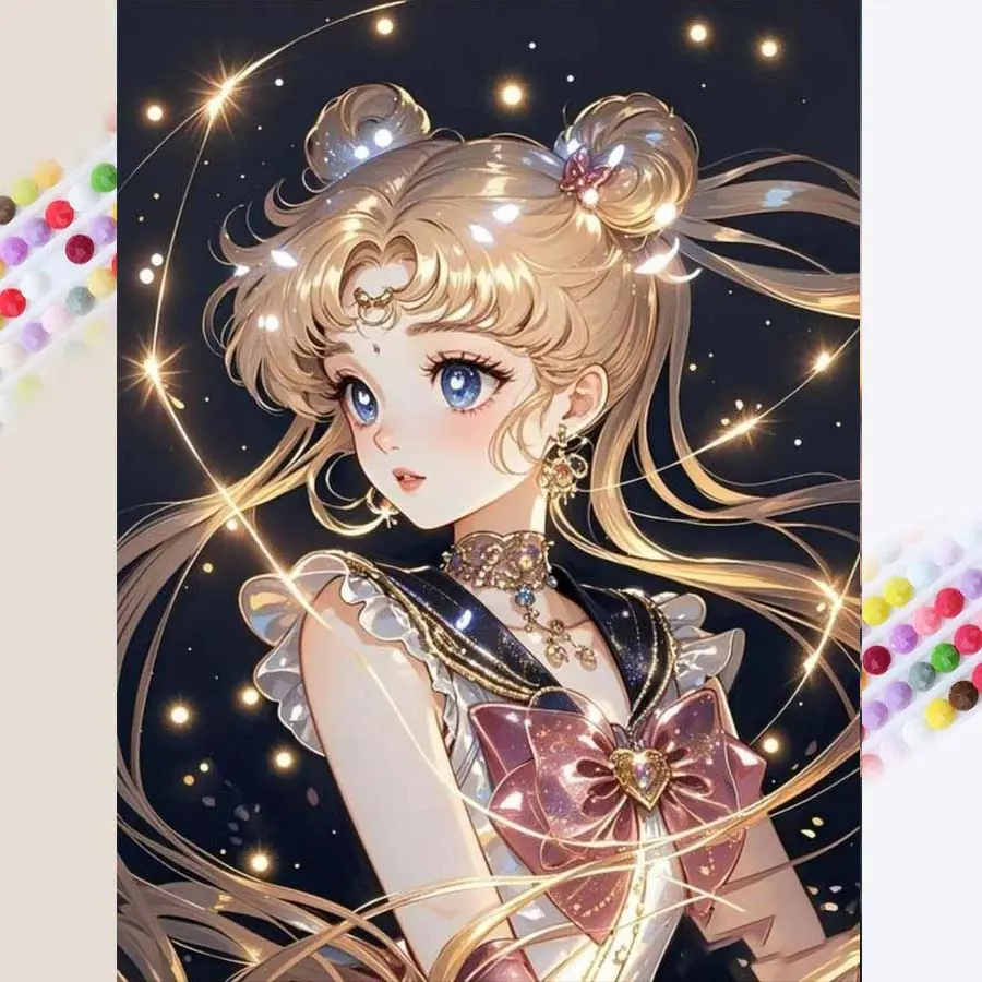 1 set of DIY diamond painting kit, 5D diamond art set, DIY decoration with golden hair, bow, and sparkling starlight. Mosaic, diamond art, DIY art home decoration, Diy Craft Supplies