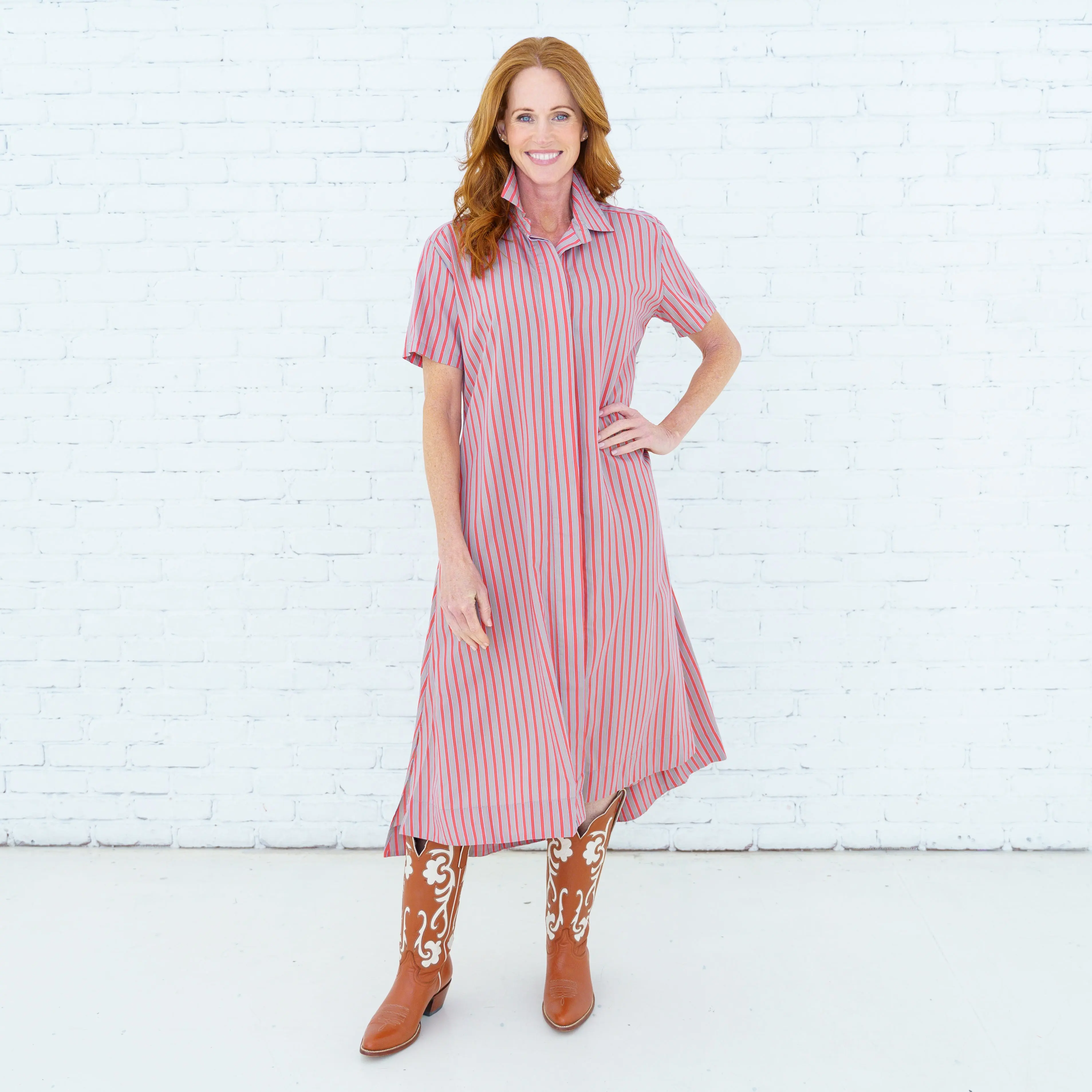 Millie Dress Khaki/Orange Stripe