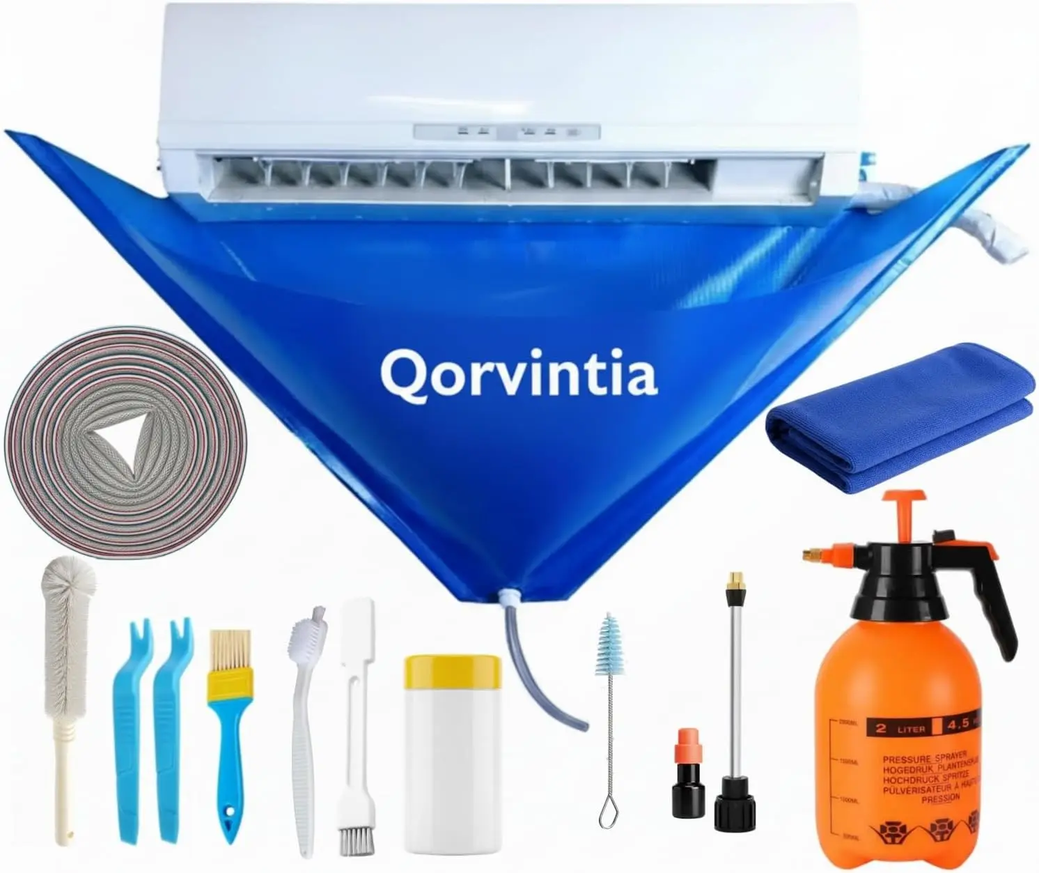Mini Split Cleaning Kit with 2L High-Pressure Sprayer, 13Pcs Air Conditioner & Air Duct Cleaning Kit, Waterproof PVC AC Cleaning Cover Bib, HVAC Cleaning Tools, Fits 27–37 Inch Units