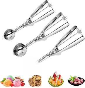 3PCS Ice Cream Scoop,Premium cookie scoop set,Small/Medium/Large stainless steel Scoops,Professional Ice cream Scooper with Trigger Release for Baking, Cookie, Fruit and Ice Cream by AOULELA