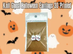 Knit Ghost Halloween Dangle Drop Earrings 3D Printed