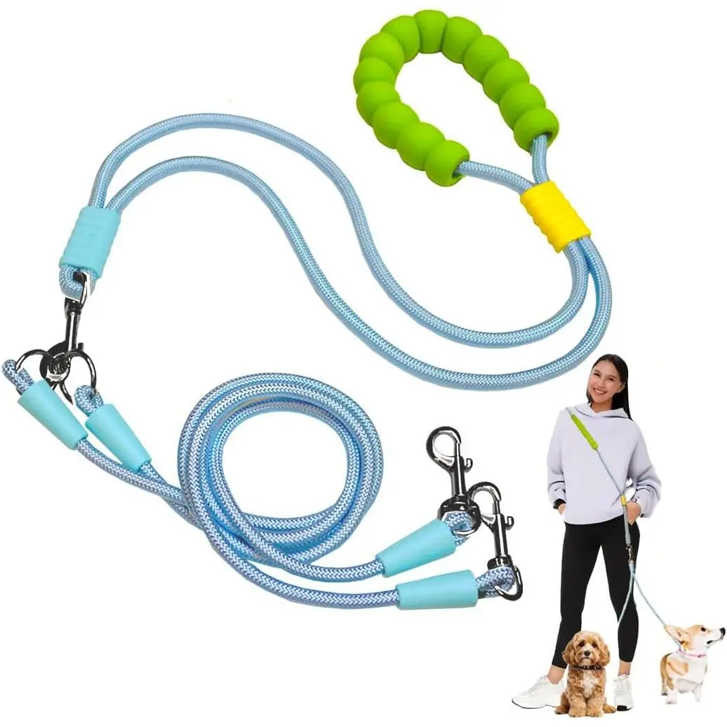 Hands Free Double Dog Leash for Two Dogs, Fit for Small and Medium Breeds, Adjustable Split Leads, Double Leash with Padded Handles