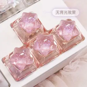 4pc Personalized Backlit Star Glitter Keycap Transparent Cute WASD Direction Key for Mechanical Keyboard Game Office Accessories