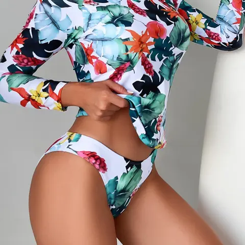 Two-piece Set Women's Tropical Print Tankini Sets, Boho Raglan Sleeve Crew Neck Swim Top & Swim Panty, Rash Guard Tankini Tops & Tankini Bottoms, Tankini Swimwear Set, Summer Tankini Beach, Tankini Swimsuit, Tankini Swimsuits Set, Tankini Beachwear