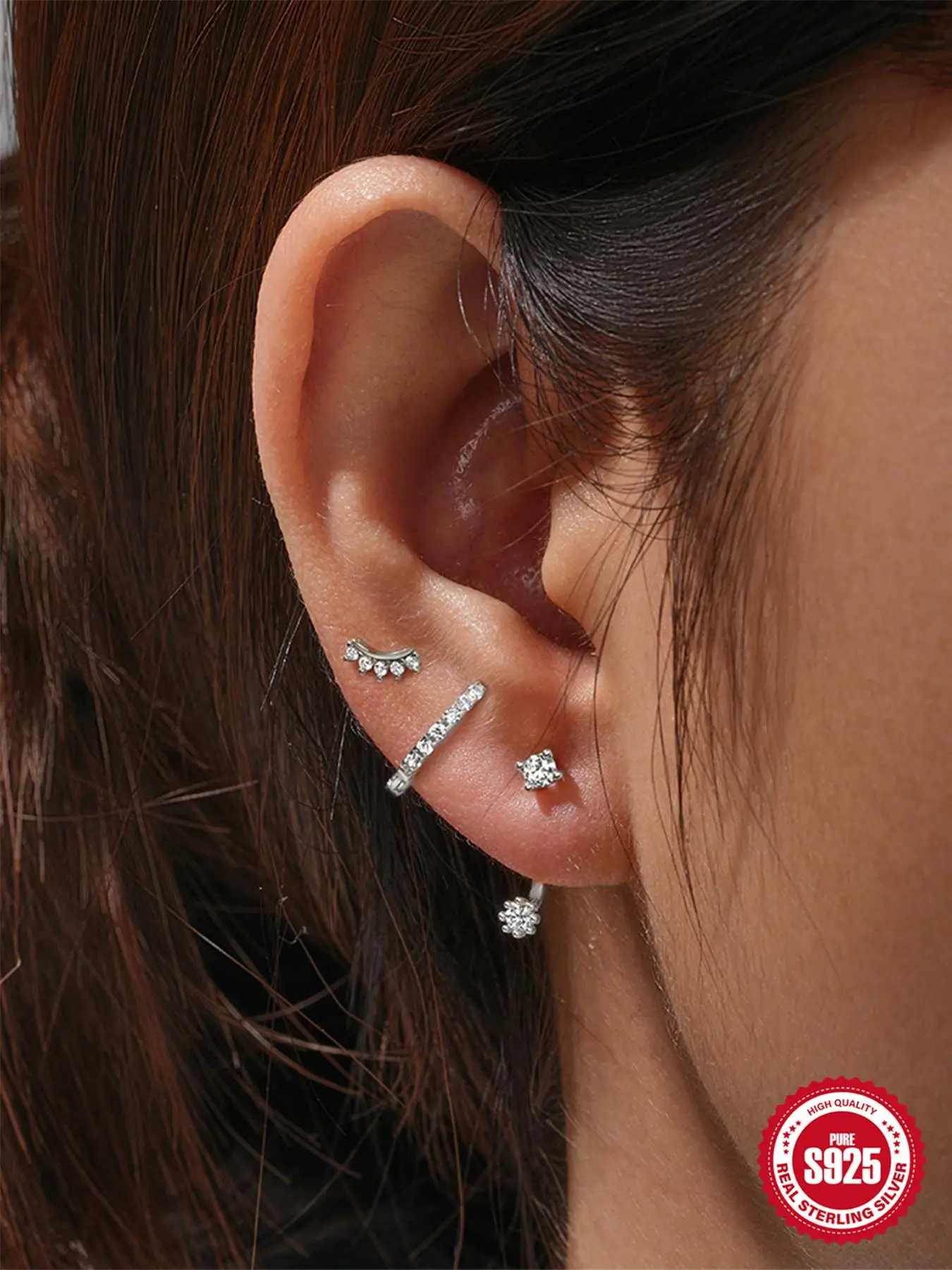 925 Sterling Silver Fashion Rhinestone Decor Earring Set, Trendy All-match & Exquisite Ear Jewelry for Women for Party, Daily Clothing Decor