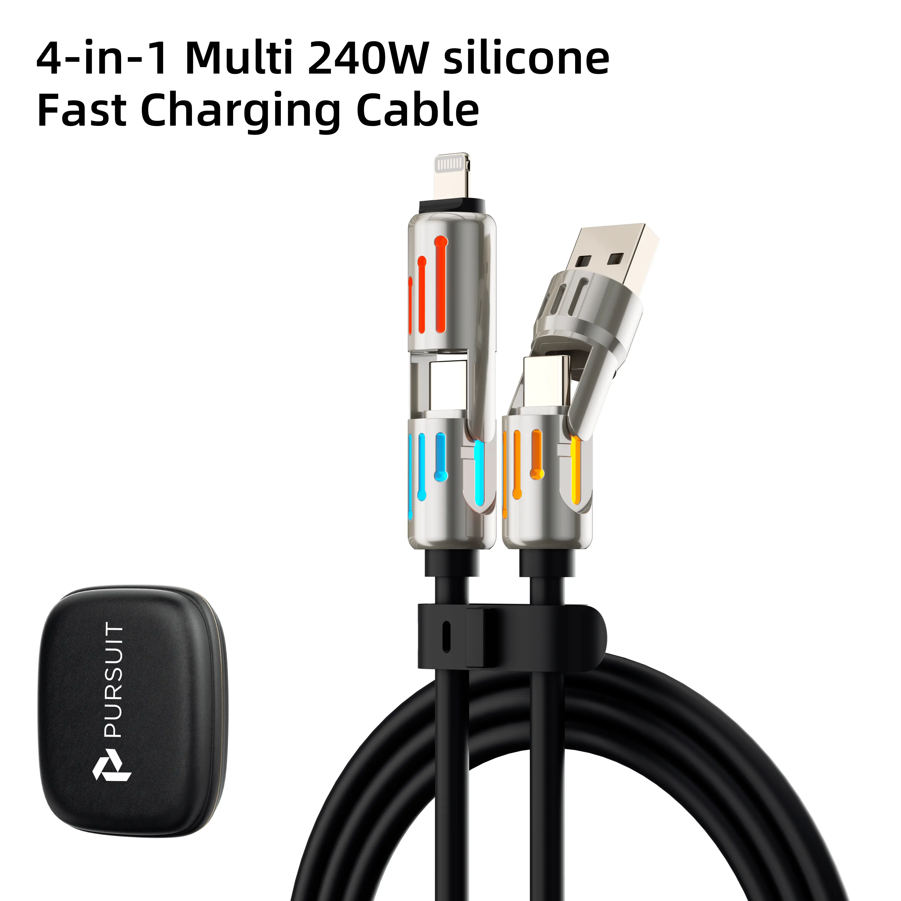 2026 Silicone 4-in-1 240W Fast Charger, Usb-c Data Cabl Car Use ,Led Charging Cable for 4 Devices & 4-In-1 Multi Charger, Glowing Charger, Colorful Charger, Fast Charger Cord, Mobile Phone Charger And Sync Cable