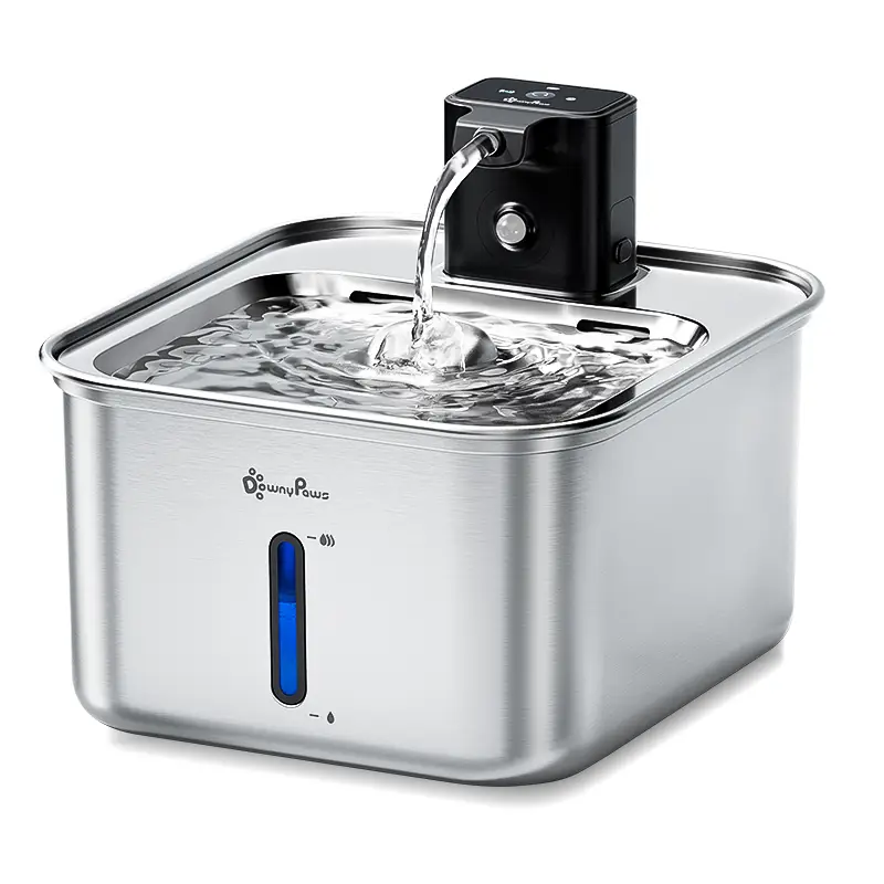 DownyPaws Cat Water Fountain Stainless Steel Wireless, 101 oz/3L FurSink Battery Operated Cat Water Dispenser for Pets Indoor, Cordless Dog Drinking F