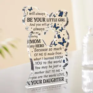 Acrylic Mother & Daughter Hug Heart Plaque Sign, 1 Count Letter Pattern Desktop Ornament, Birthday and Mother's Day Gift for Mom, Decor