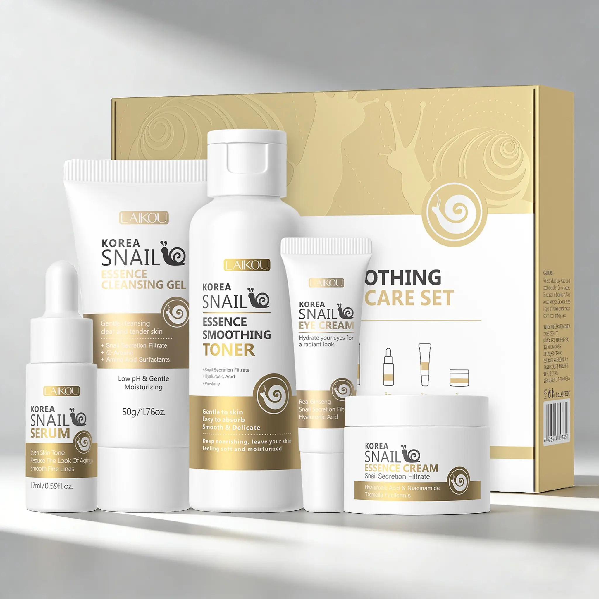 Korean Snail Mucin Firming Gentle Moisturizing Skincare Set Deep Hydration Helps Reduce Appearance of Fine Lines 5-Step Daily Routine Skincare Kit for Radiant Dewy Glow Skin