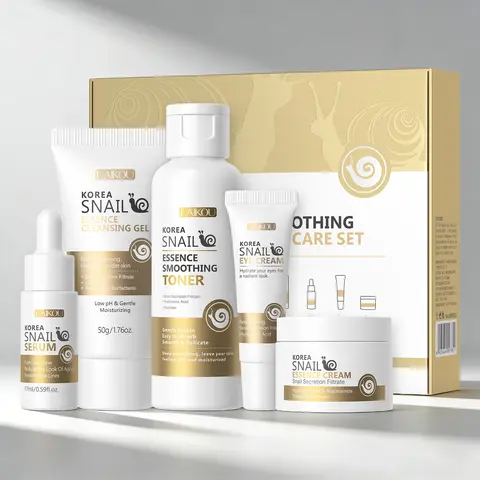 Korean Snail Mucin Firming Gentle Moisturizing Skincare Set Deep Hydration Helps Reduce Appearance of Fine Lines 5-Step Daily Routine Skincare Kit for Radiant Dewy Glow Skin Moisturizing Hydrating Kit