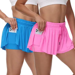 Women's 2-Piece Flowy Running Shorts for Gym Yoga Workouts Athletics Tennis Golf Cute Spandex Butterfly Skort Comfy Lounge Pants Trendy Casual Summer Outfits