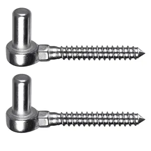 Heavy Duty 304 Stainless Steel Gate Hinges (2Pcs) – Unbreakable One-Piece 5/8" Pin Lag Screw Hinge for Wooden Fence, Farm Gates & Wood Posts