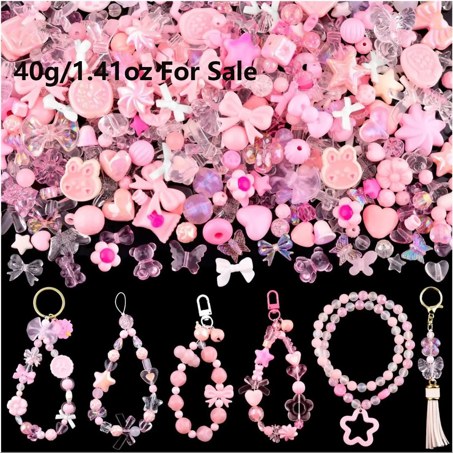 Dopamine Jewelry Kit! 40g 10 Color Option Acrylic Charms with Cute Shapes Bead Kits for Bracelet Making, Kawaii DIY Accessories for TikTok Craft Videos, DIY Mix Beads, DIY Mixed Beads, Bead Set