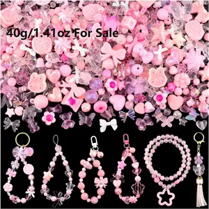 Dopamine Jewelry Kit! 40g 10 Color Option Acrylic Charms with Cute Shapes for Bracelet Making, Kawaii DIY Accessories for TikTok Craft Videos, DIY Mix Beads, DIY Mixed Beads, Bead Set