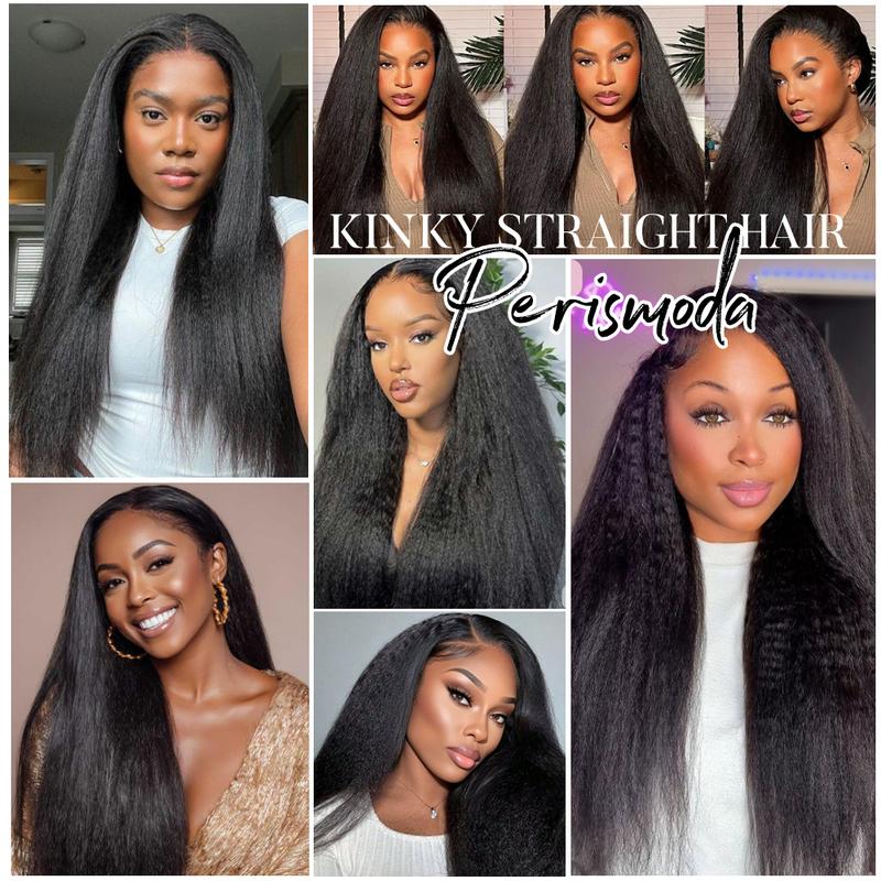 15A PerisModa Kinky Straight Bundles Human Hair Weave Yaki Straight Bundles 12-32 Inches Remy Hair 4C Extensions Set 100% Unprocessed Brazilian Virgin Hair Natural Color For Black Women