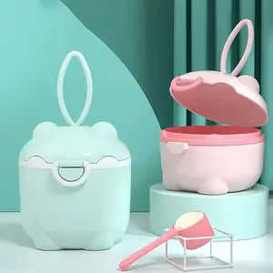 Cute Bear Cartoon Portable Milk Powder Box, Convenient Handle for Travel, Includes a Spoon, Ideal for On-The-Go Use